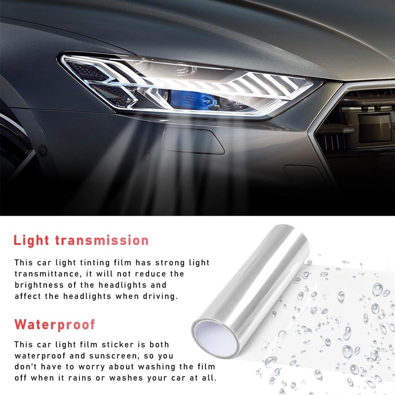 KOMAS 12â€ X 48â€ Tint Vinyl Film Sticker Sheet Roll for Car Headlight, Tail Lights, Fog Lights with Squeegee + Cutter (Glossy Clear) - Image 2